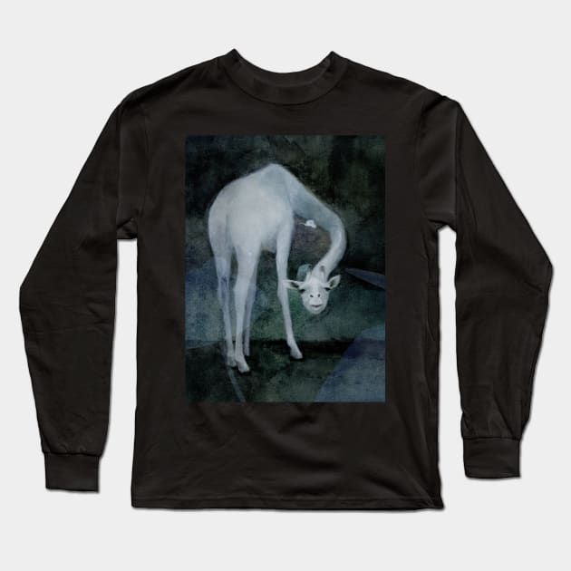 A Ghost-Like White Giraffe In A Desolate Zoo Long Sleeve T-Shirt by huabuwan1